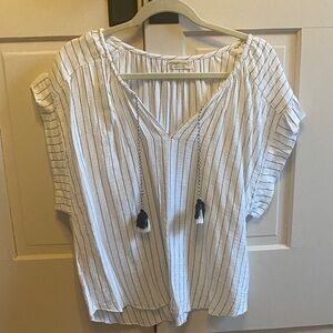 Just living White and Black Striped beachy Blouse